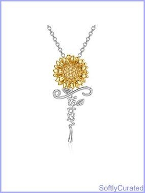 925 Sterling Silver Sister Necklace Sunflower Pendant 18in